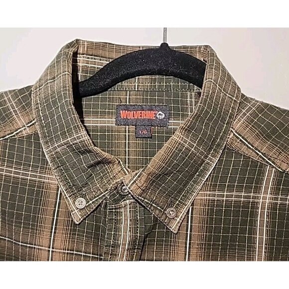 Wolverine Shirt Green Plaid Size Large Button Down Long Sleeve Cotton - Picture 7 of 11
